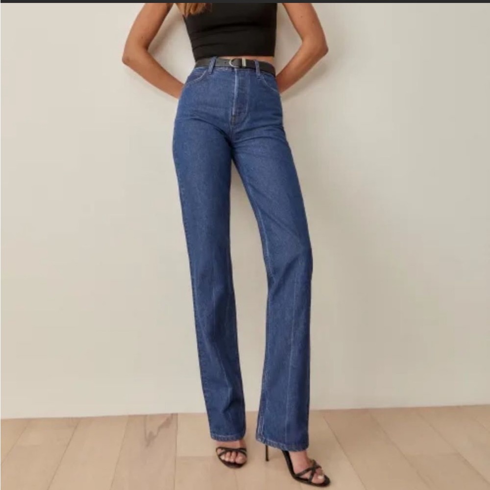 Reformation Cynthia High Rise Straight Long Jeans Blue Size 29 MSRP $128